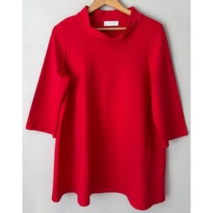 NOEN Womens Red Ponte Knit Funnel Neck Tunic Top Size 10 Modern Lagenlook Scandi